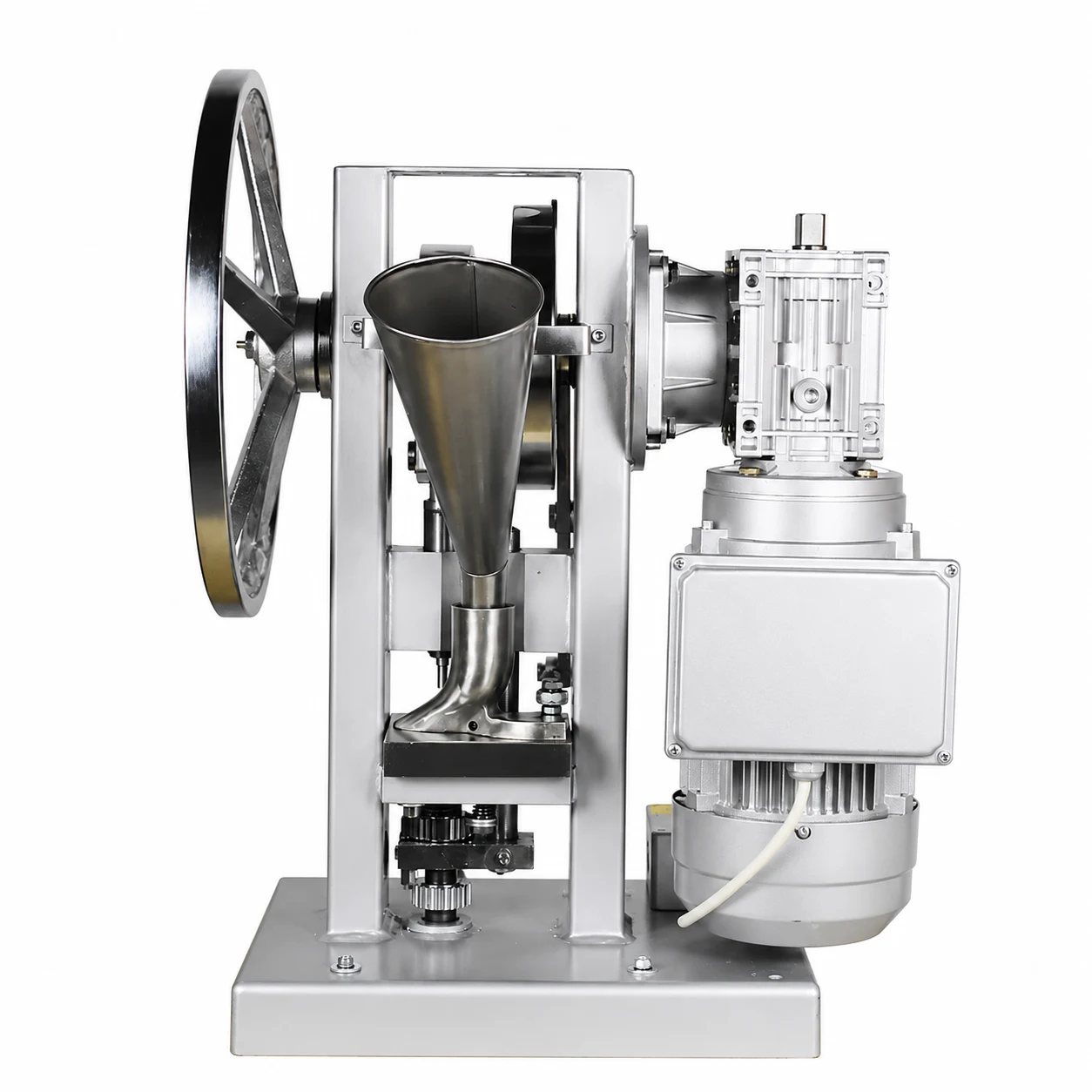 TDP-1.5 motorized tablet press, rear view showing gearbox and motor